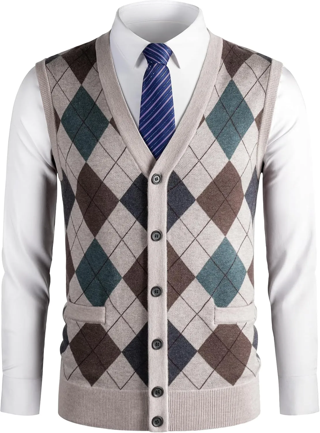 Mens Thick Argyle Sweater Vests Classic V-Neck Knitwear Sleeveless Pullover Autumn Winter Warm Tank Tops