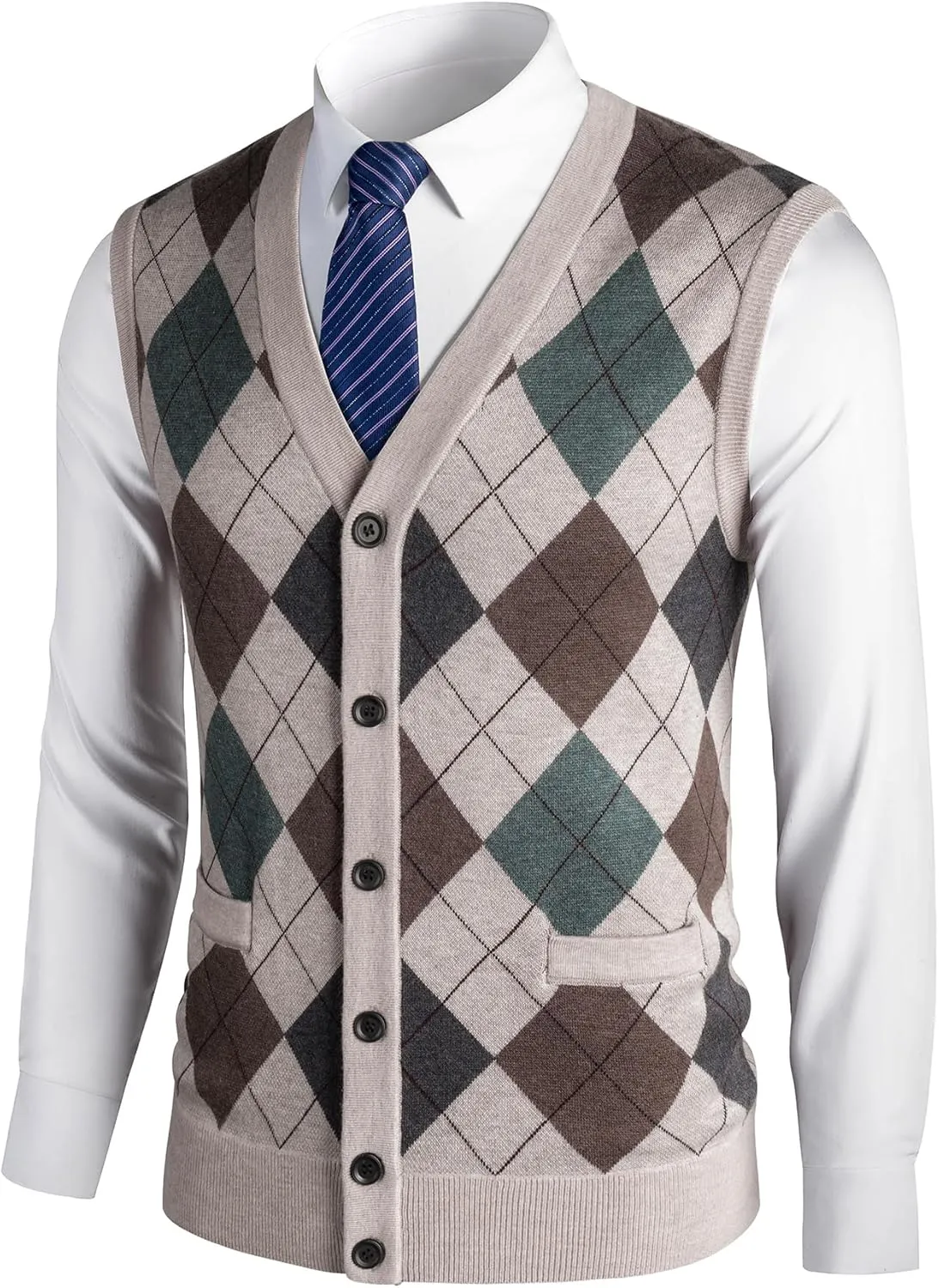 Mens Thick Argyle Sweater Vests Classic V-Neck Knitwear Sleeveless Pullover Autumn Winter Warm Tank Tops