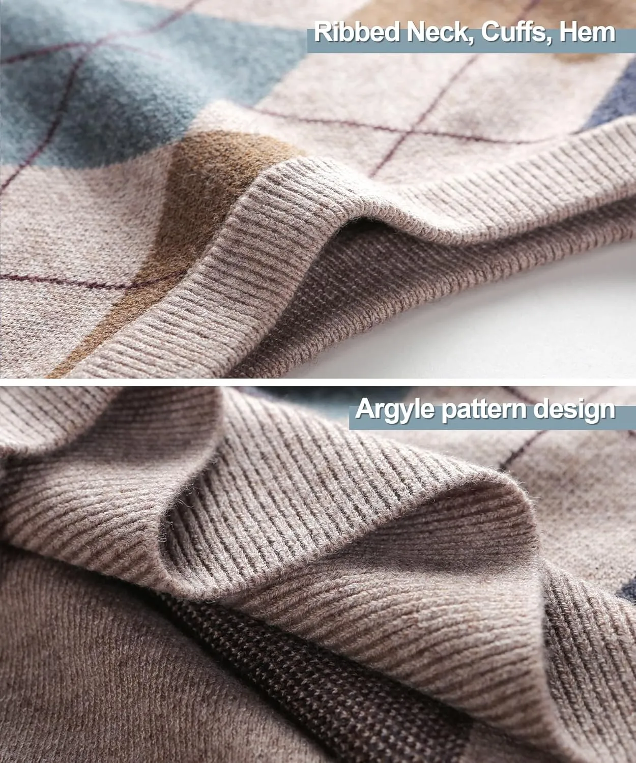 Mens Thick Argyle Sweater Vests Classic V-Neck Knitwear Sleeveless Pullover Autumn Winter Warm Tank Tops