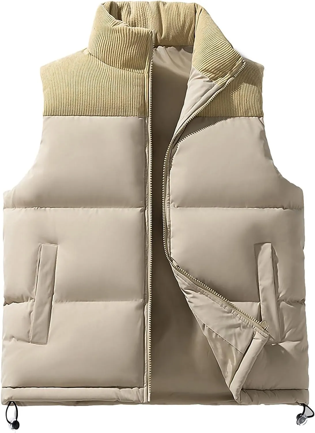 Mens Thick Corduroy Puffer Vest Coats Cotton Padded Outdoor Windproof Sleeveless Jacket Fashion Winter Warm Vests