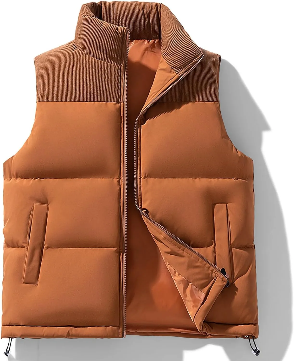 Mens Thick Corduroy Puffer Vest Coats Cotton Padded Outdoor Windproof Sleeveless Jacket Fashion Winter Warm Vests