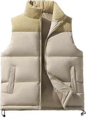 Mens Thick Corduroy Puffer Vest Coats Cotton Padded Outdoor Windproof Sleeveless Jacket Fashion Winter Warm Vests