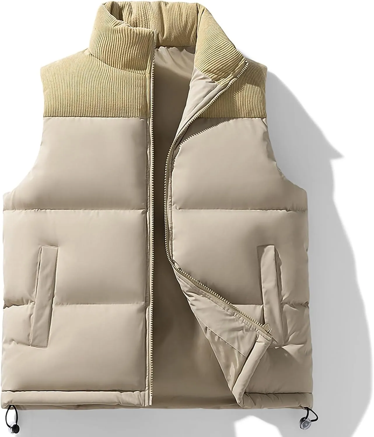Mens Thick Corduroy Puffer Vest Coats Cotton Padded Outdoor Windproof Sleeveless Jacket Fashion Winter Warm Vests