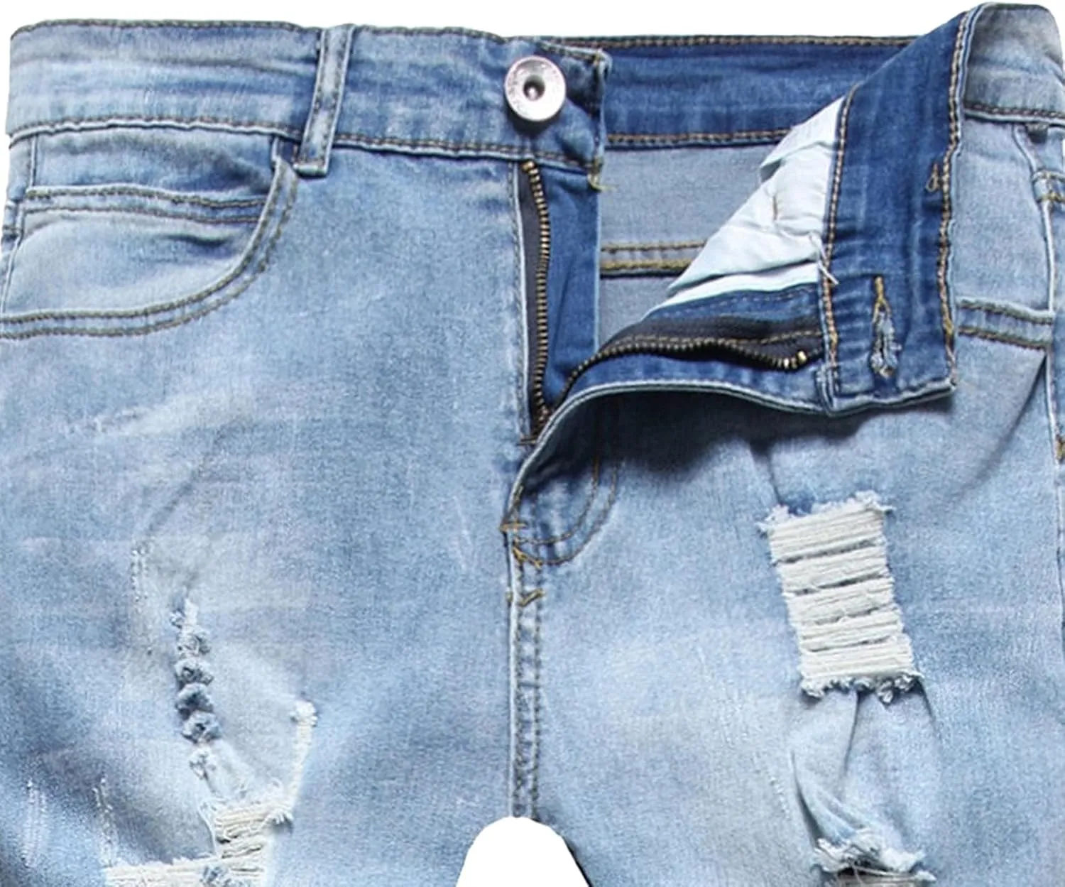 Men's Vintage Slim Fit Destroyed Jeans Distressed Ripped Casual Denim Pants Straight Leg Comfort Jeans Trouser