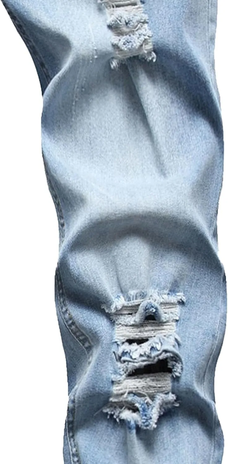 Men's Vintage Slim Fit Destroyed Jeans Distressed Ripped Casual Denim Pants Straight Leg Comfort Jeans Trouser