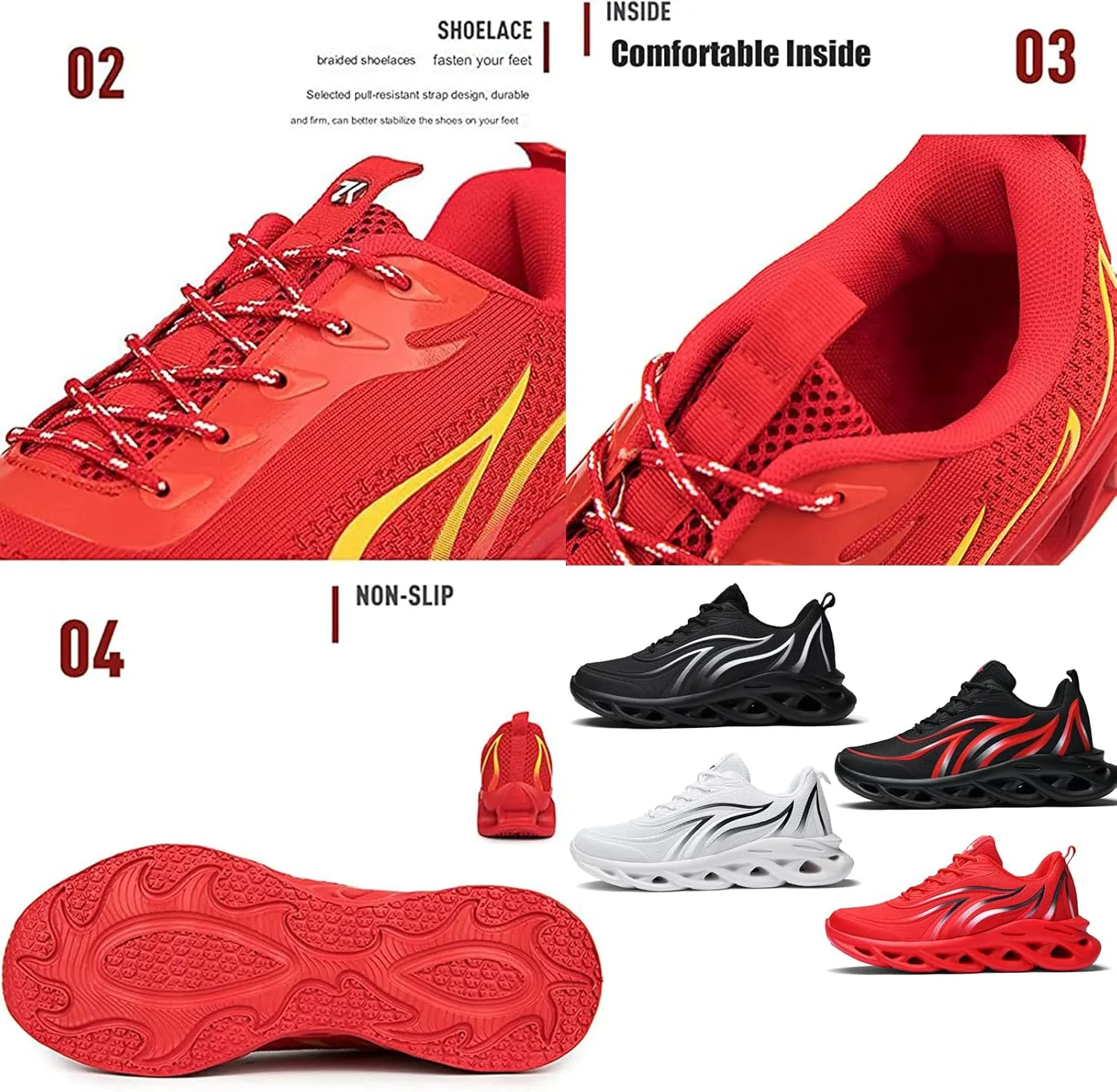 Men's Women's Relieve Foot Pain Perfect Walking Shoes, Orthopedic Sneakers for Women and Man Slip on (Black and Red,US 10)