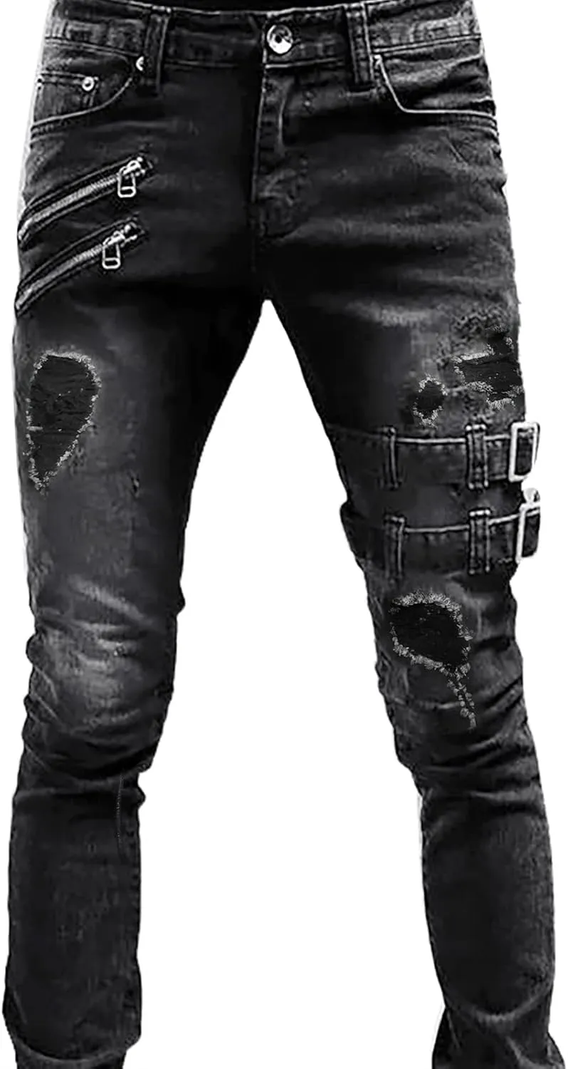 MIDOO Jeans for Men Slim Fit Casual Comfort Flex Waist Denim Pants Straight Leg Fashion Solid Skinny Jeans Trousers Men Pants Sweatpant Jeans(Z05-Black,Medium)