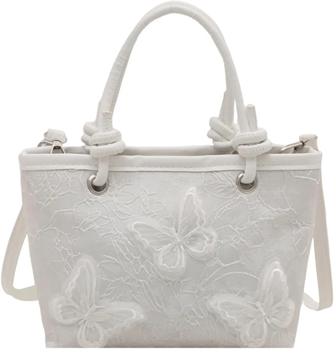 Mini Bucket Bag Embroidery Bucket Purse Vintage Purse Bag Shoulder Crossbody Handbag with Butterfly Knotted