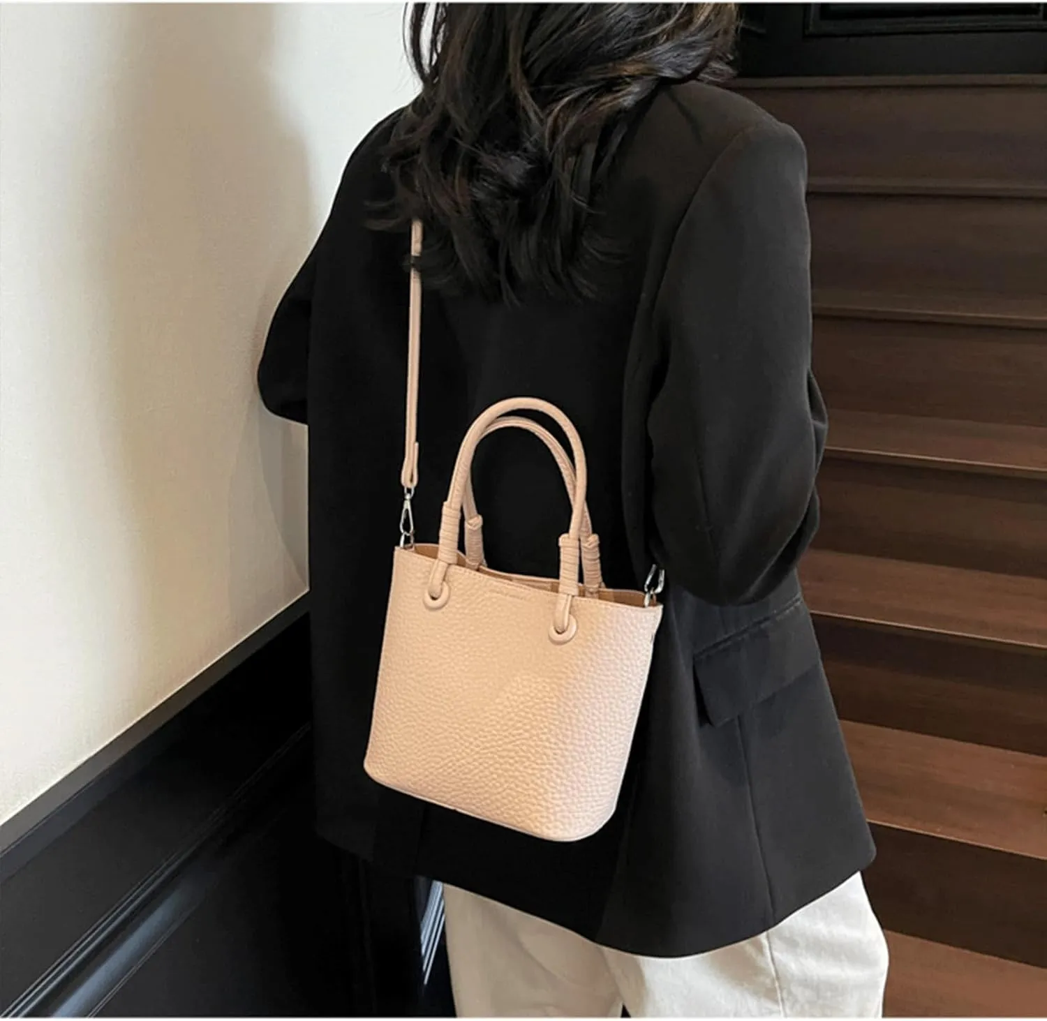 Mini Bucket Bag Pebbled Leather Bucket Purse Vintage Purse Bag with Top Handles Handbag Shoulder Crossbody Handbag