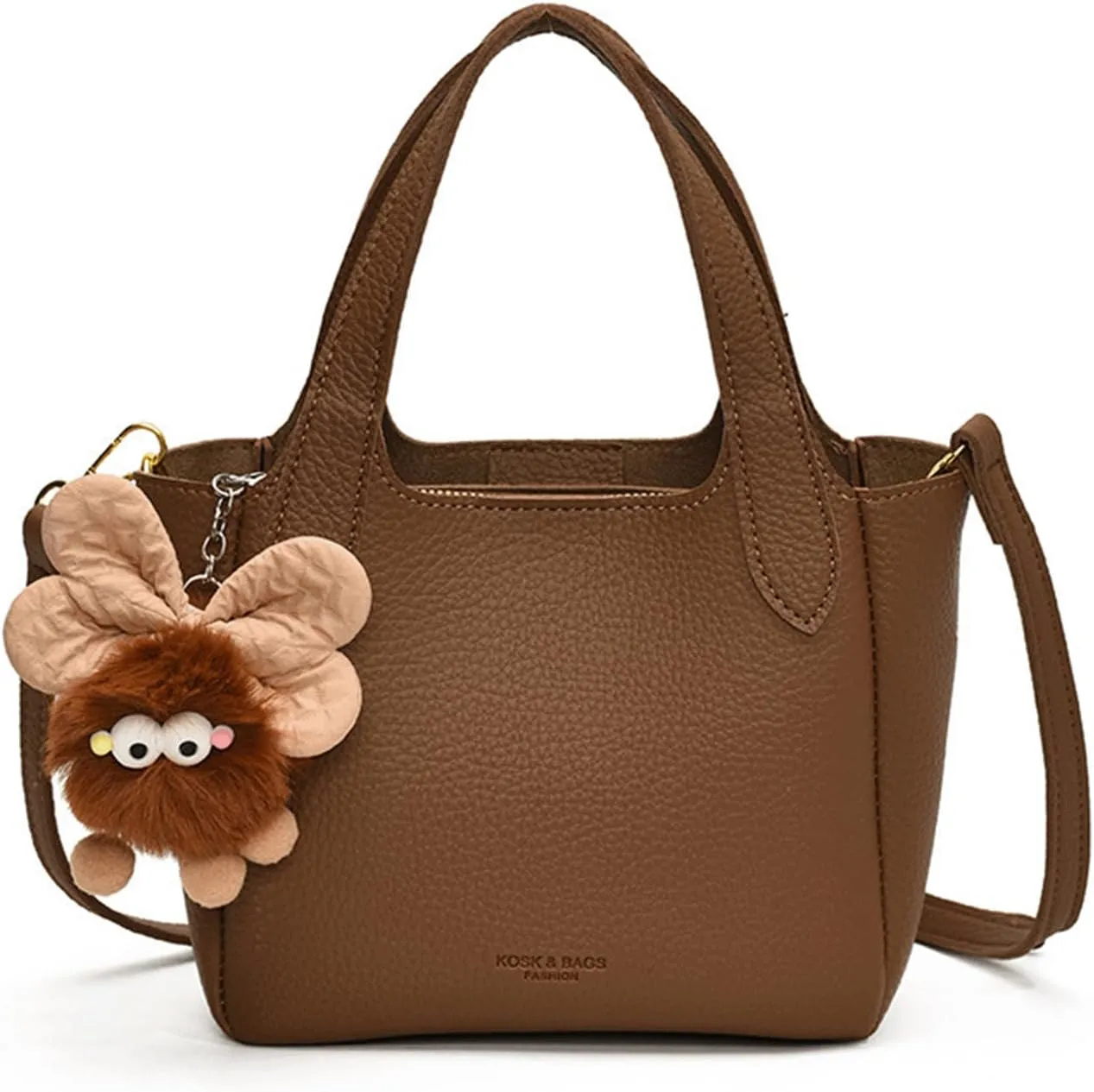 Mini Bucket Bag Vintage Handbag with Plush Charm Bucket Purses Leather Crossbody Purse Bag for Women