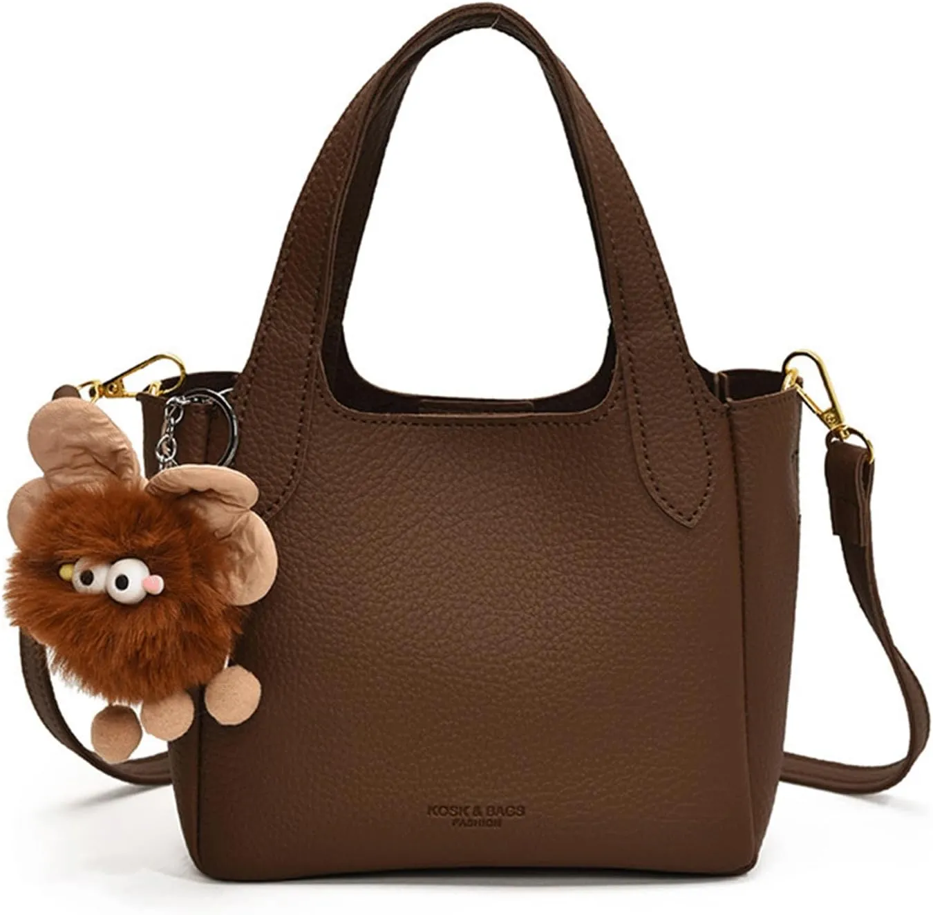 Mini Bucket Bag Vintage Handbag with Plush Charm Bucket Purses Leather Crossbody Purse Bag for Women