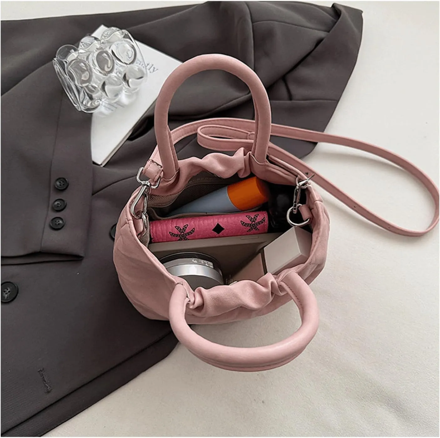 Mini Bucket Bag Vintage Soft Leather Bucket Purse with Top Handles Shoulder Handbag Crossbody Purse Bag