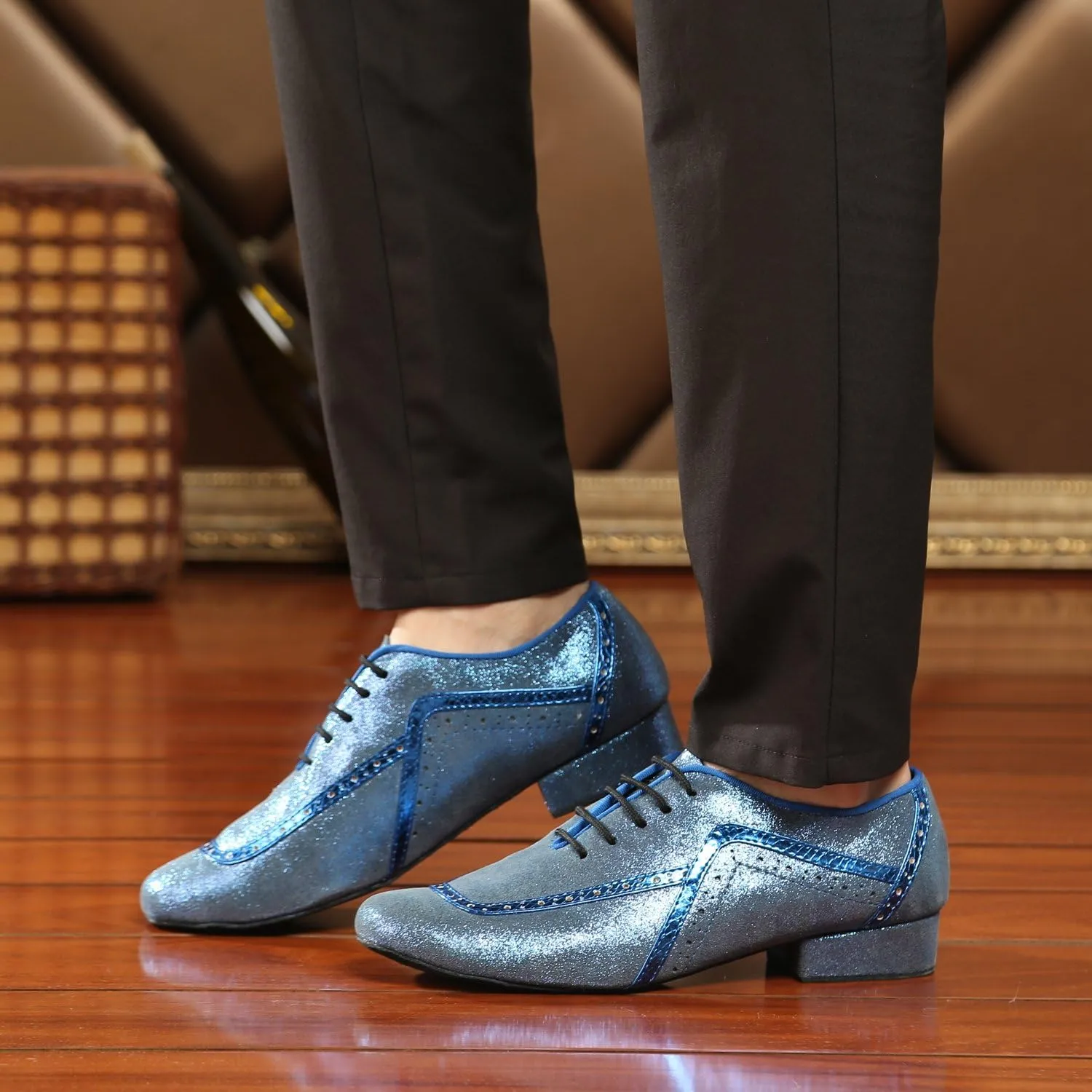 Minishion GL235 Mens Lace-up Glitter Fashion Tango Latin Ballroom Professional Dance Shoes