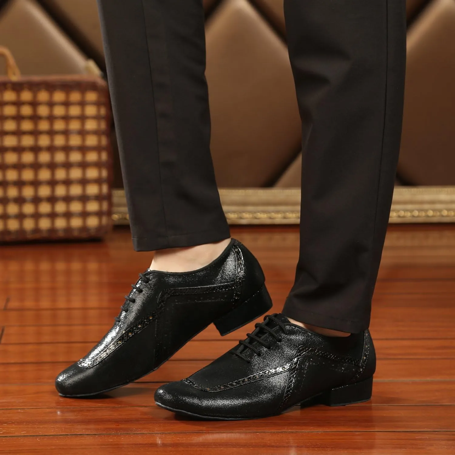 Minishion GL235 Mens Lace-up Glitter Fashion Tango Latin Ballroom Professional Dance Shoes