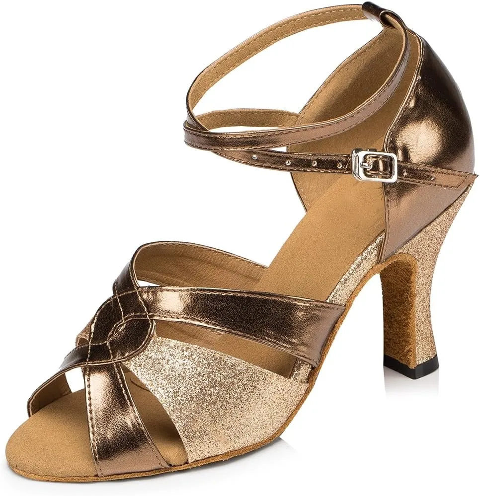Minishion L190 Women's Buckle Glitter Latin Salsa Ballroom Dance Shoes