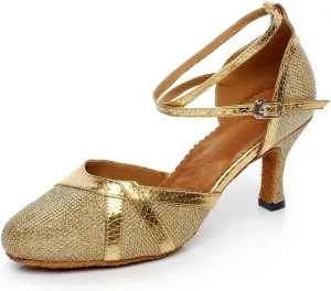 Minishion QJ6227 Women's Color Block Satin Latin Salsa Dance Shoes