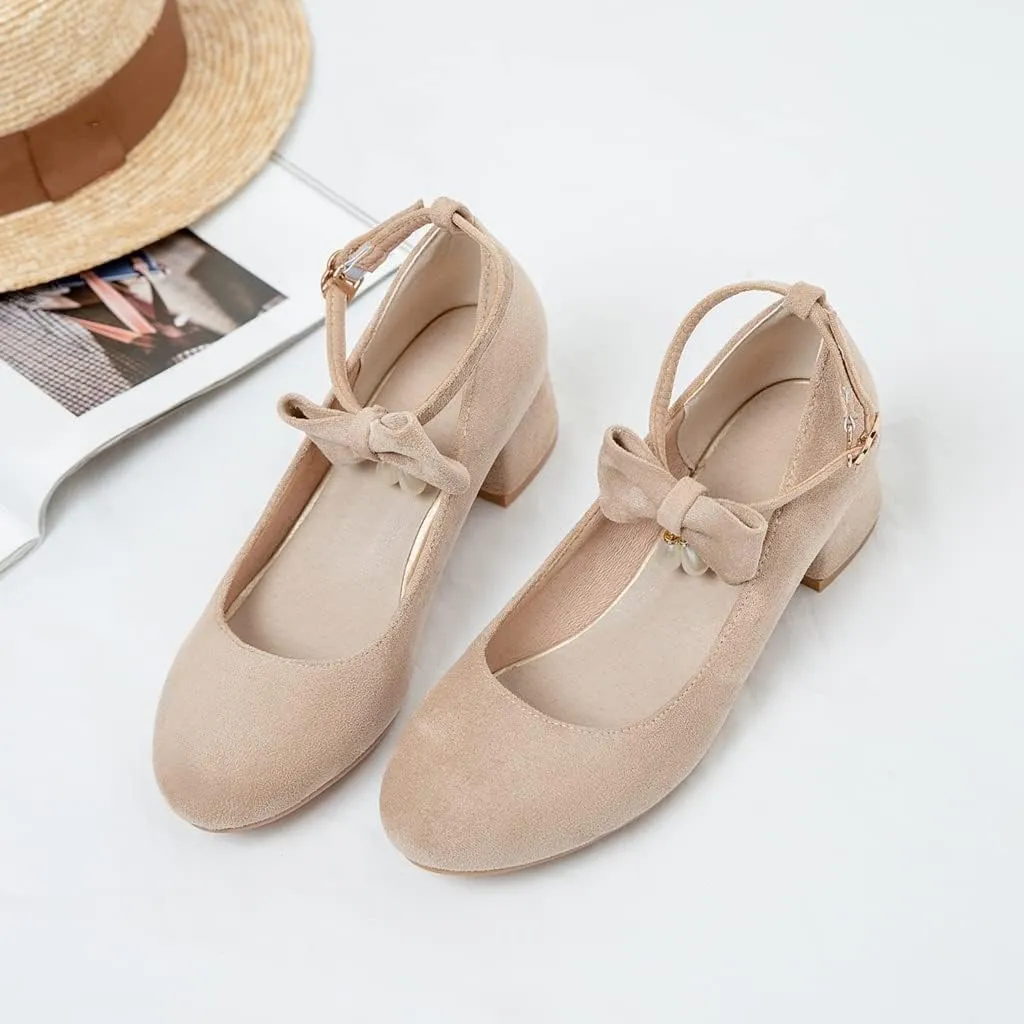 MIOKE Women's Chunky Mid Heel Dress Pumps Square Toe Buckle Suede Slip-On Comfort Casual Office Work Shoes
