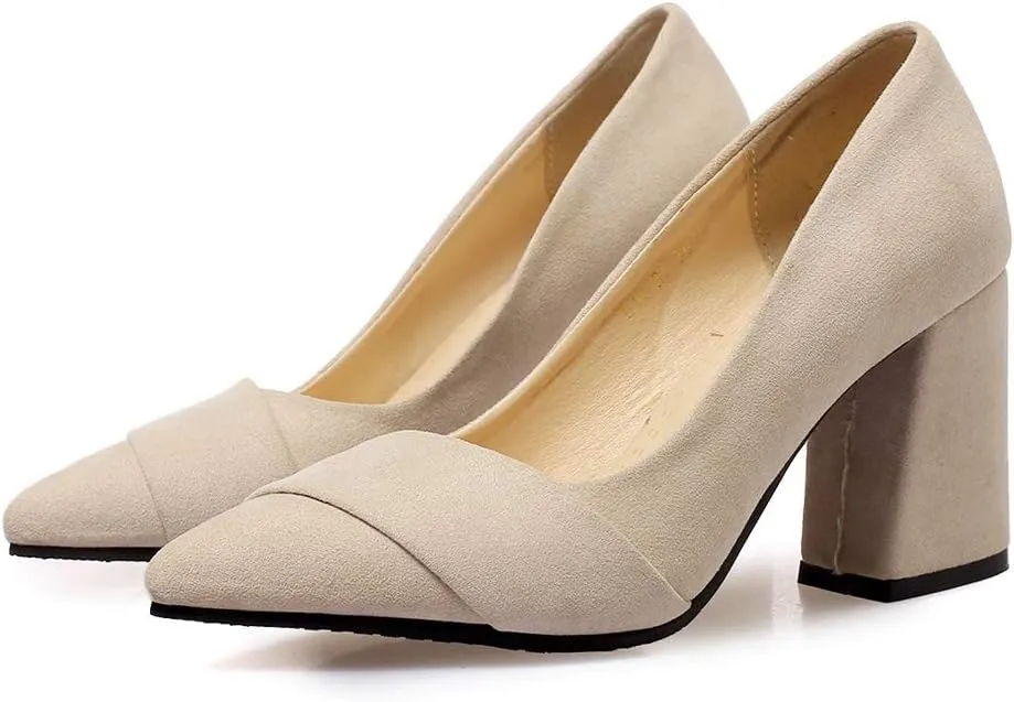 MIOKE Women's Fashion Pointed Toe Chunky High Block Heel Pumps Comfort Slip On Work Office Dress Shoes