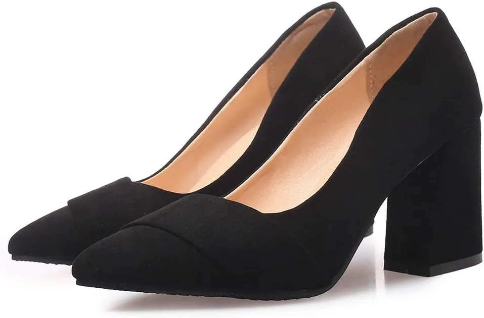 MIOKE Women's Fashion Pointed Toe Chunky High Block Heel Pumps Comfort Slip On Work Office Dress Shoes