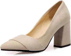 MIOKE Women's Fashion Pointed Toe Chunky High Block Heel Pumps Comfort Slip On Work Office Dress Shoes