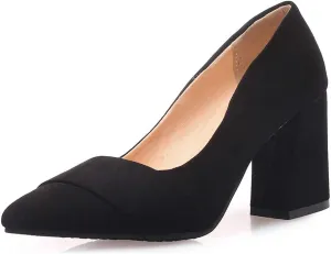 MIOKE Women's Fashion Pointed Toe Chunky High Block Heel Pumps Comfort Slip On Work Office Dress Shoes
