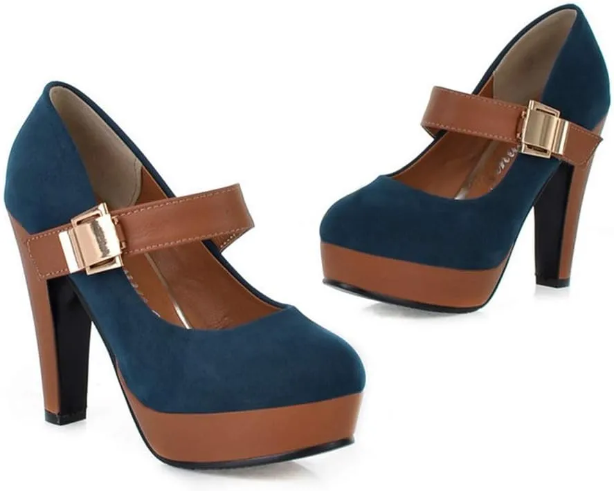 MIOKE Women's Platform High Chunky Block Heel Pumps Round Toe Buckle Strap Comfort Mary Jane Dress Shoes