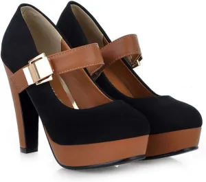 MIOKE Women's Platform High Chunky Block Heel Pumps Round Toe Buckle Strap Comfort Mary Jane Dress Shoes