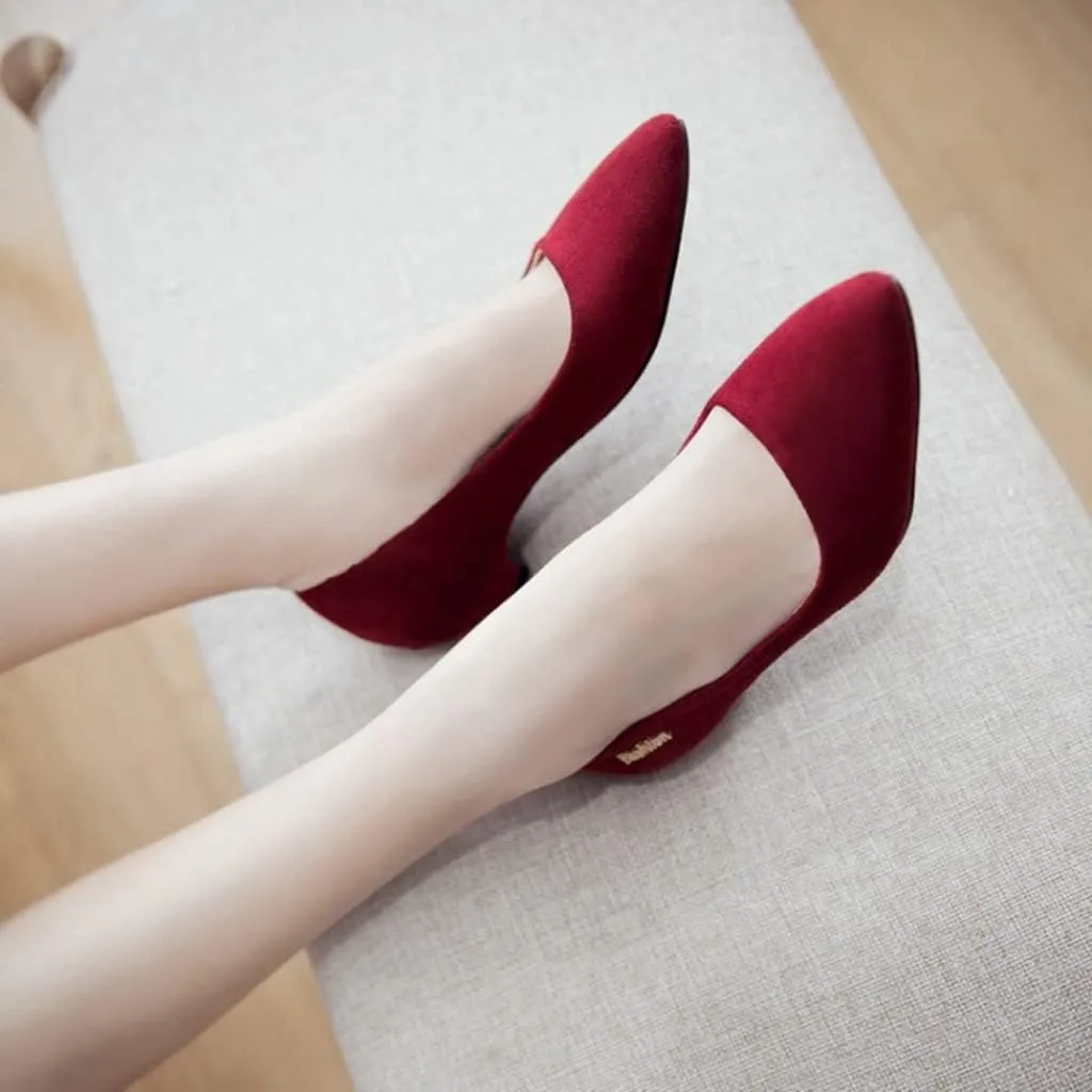 MIOKE Women's Pointed Toe Comfort Kitten Low Heel Pumps Suede Slip On Loafer Casual Daily Office Dress Shoes