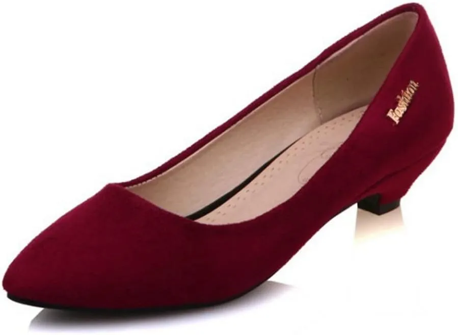 MIOKE Women's Pointed Toe Comfort Kitten Low Heel Pumps Suede Slip On Loafer Casual Daily Office Dress Shoes