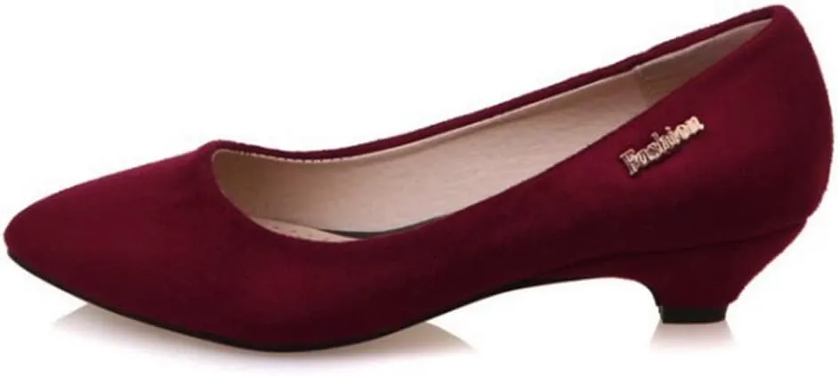 MIOKE Women's Pointed Toe Comfort Kitten Low Heel Pumps Suede Slip On Loafer Casual Daily Office Dress Shoes