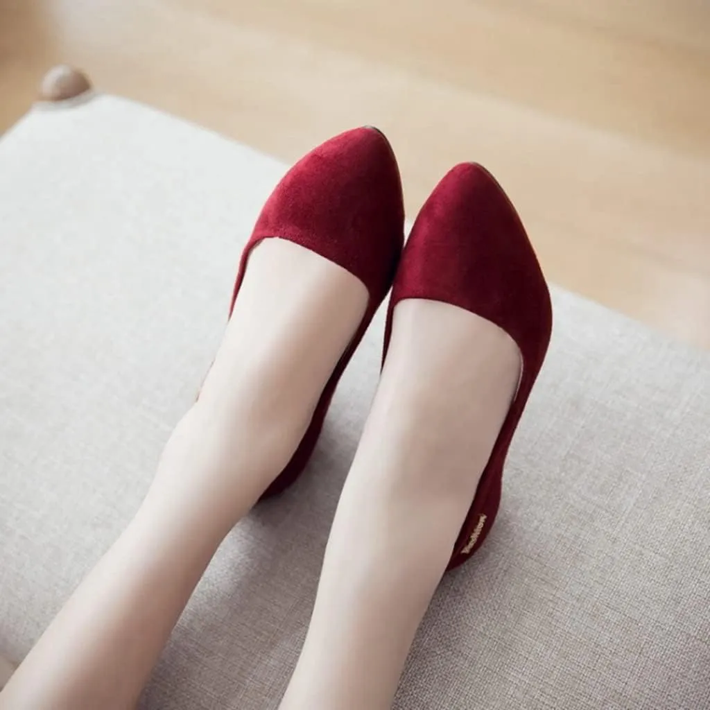 MIOKE Women's Pointed Toe Comfort Kitten Low Heel Pumps Suede Slip On Loafer Casual Daily Office Dress Shoes