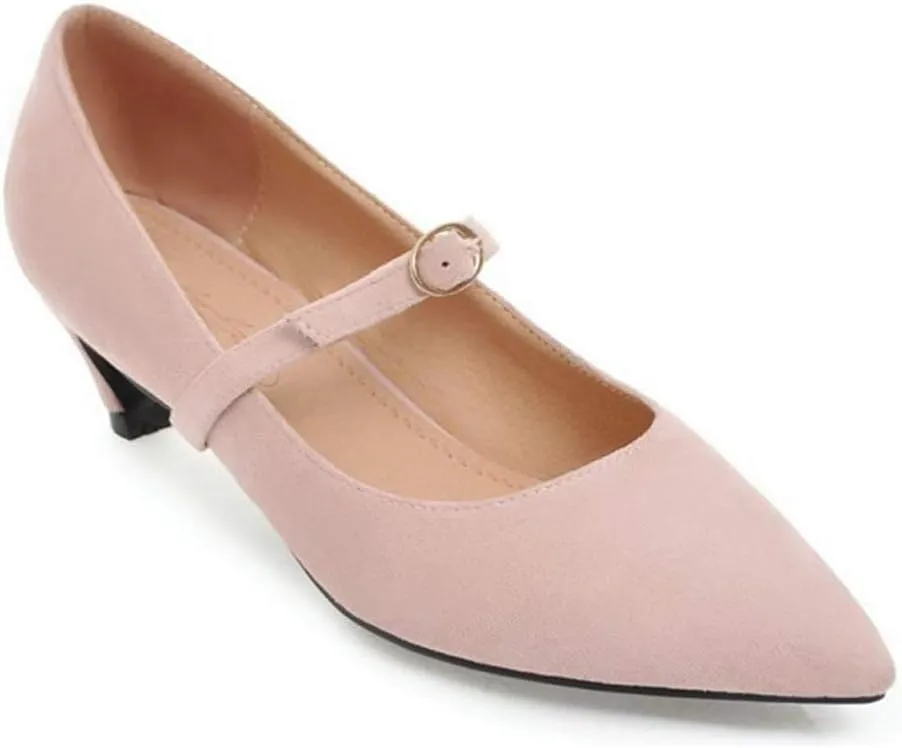 MIOKE Women's Pointed Toe Comfort Low Kitten Heels Pumps Slip On Suede Daily Office Mary Jane Dress Shoes
