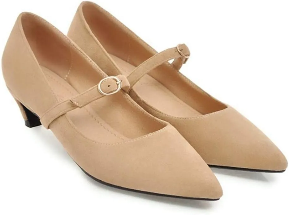 MIOKE Women's Pointed Toe Comfort Low Kitten Heels Pumps Slip On Suede Daily Office Mary Jane Dress Shoes