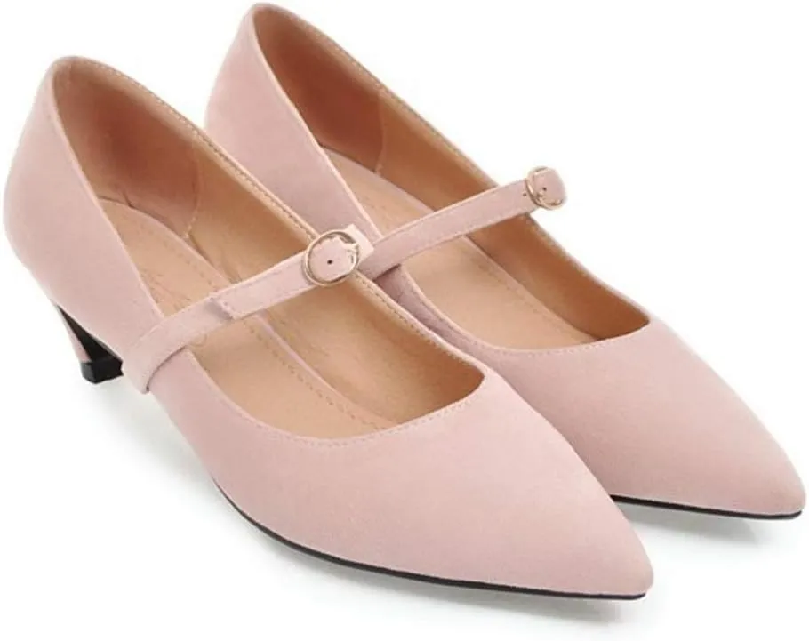 MIOKE Women's Pointed Toe Comfort Low Kitten Heels Pumps Slip On Suede Daily Office Mary Jane Dress Shoes