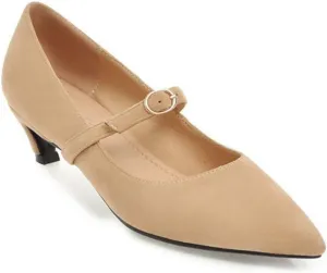 MIOKE Women's Pointed Toe Comfort Low Kitten Heels Pumps Slip On Suede Daily Office Mary Jane Dress Shoes