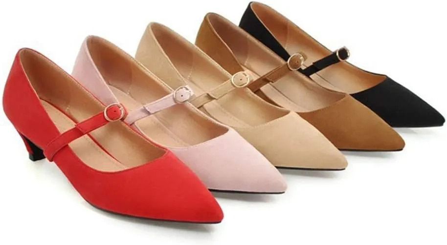 MIOKE Women's Pointed Toe Comfort Low Kitten Heels Pumps Slip On Suede Daily Office Mary Jane Dress Shoes