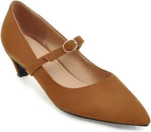 MIOKE Women's Pointed Toe Comfort Low Kitten Heels Pumps Slip On Suede Daily Office Mary Jane Dress Shoes