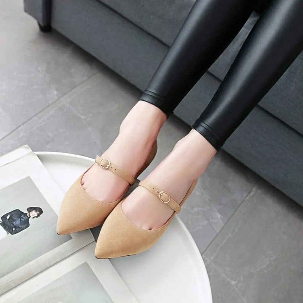 MIOKE Women's Pointed Toe Comfort Low Kitten Heels Pumps Slip On Suede Daily Office Mary Jane Dress Shoes