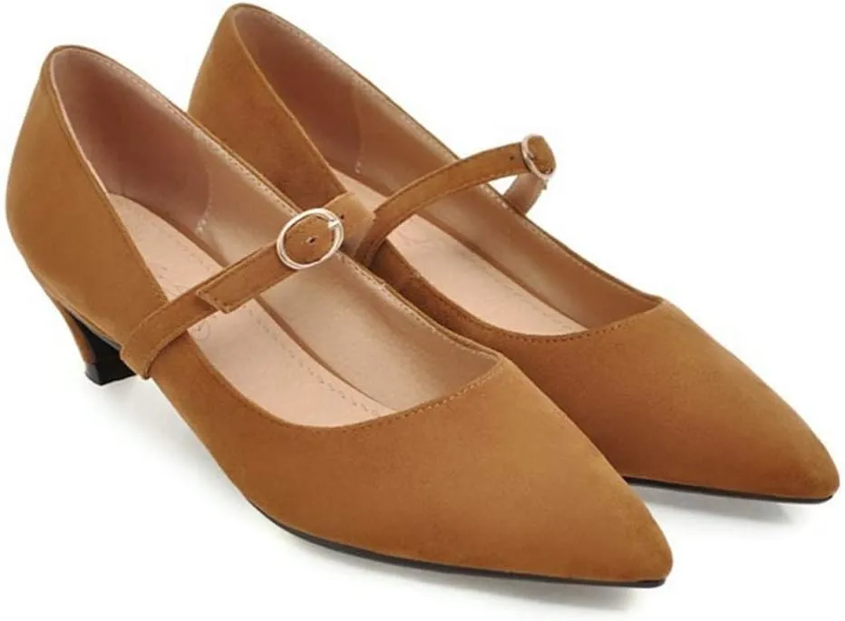 MIOKE Women's Pointed Toe Comfort Low Kitten Heels Pumps Slip On Suede Daily Office Mary Jane Dress Shoes