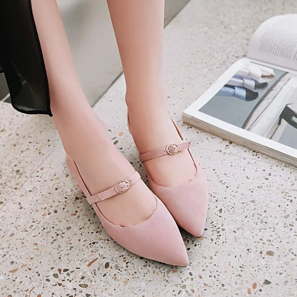 MIOKE Women's Pointed Toe Comfort Low Kitten Heels Pumps Slip On Suede Daily Office Mary Jane Dress Shoes