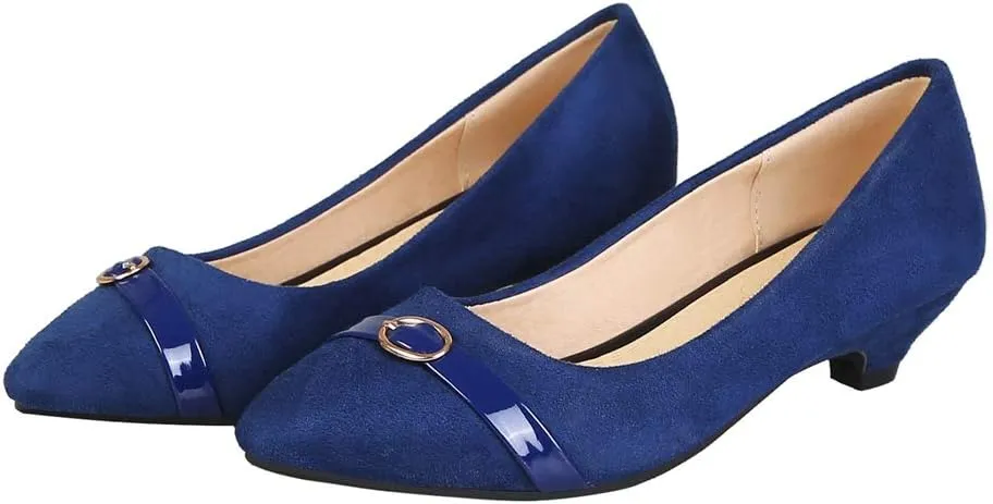MIOKE Women's Pointed Toe Comfy Low Kitten Heel Pumps Suede Buckle Slip On Loafer Casual Office Dress Shoes