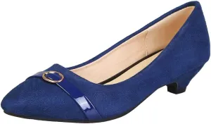 MIOKE Women's Pointed Toe Comfy Low Kitten Heel Pumps Suede Buckle Slip On Loafer Casual Office Dress Shoes