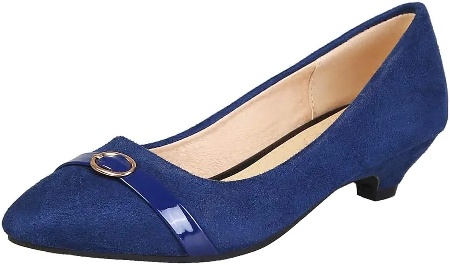 MIOKE Women's Pointed Toe Comfy Low Kitten Heel Pumps Suede Buckle Slip On Loafer Casual Office Dress Shoes