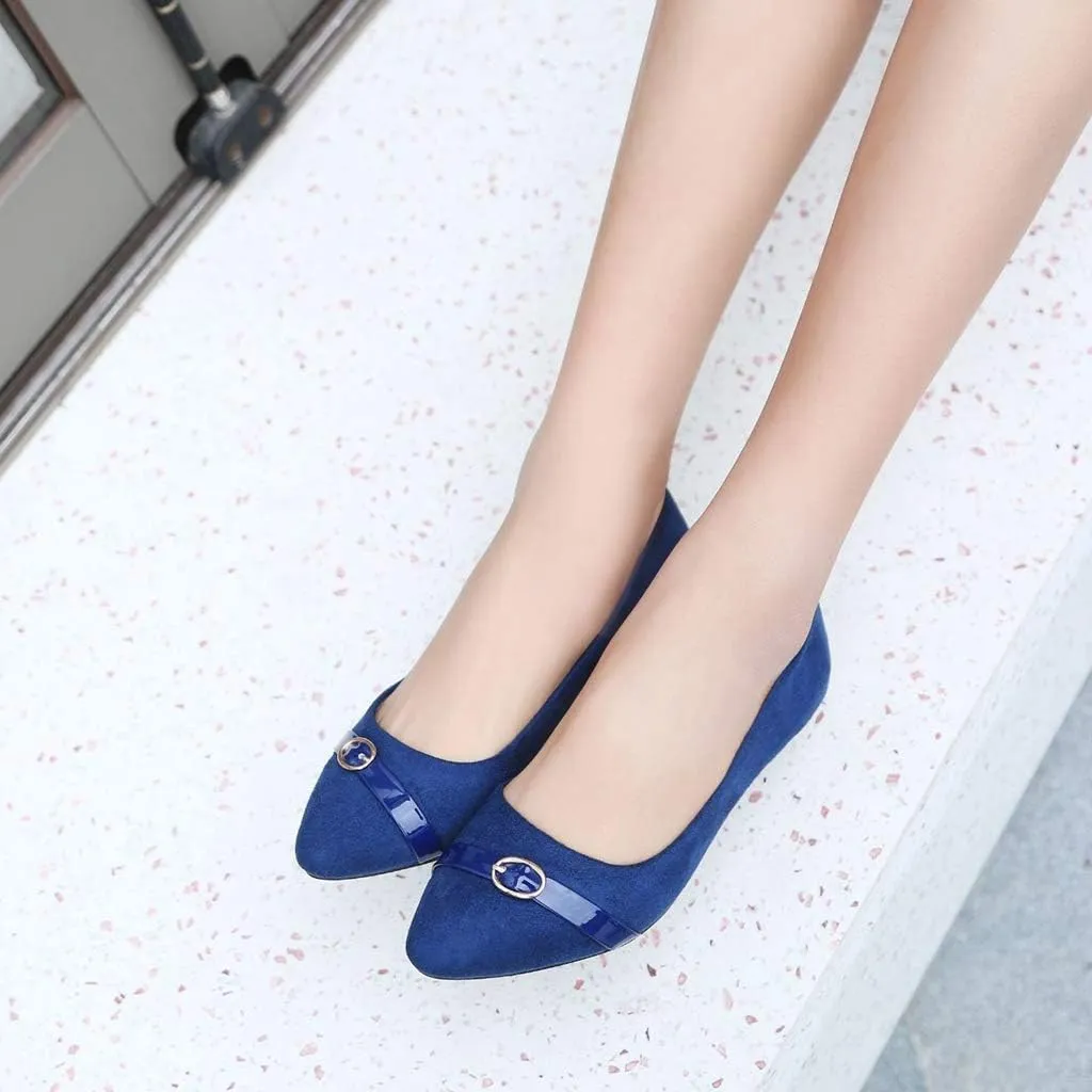 MIOKE Women's Pointed Toe Comfy Low Kitten Heel Pumps Suede Buckle Slip On Loafer Casual Office Dress Shoes