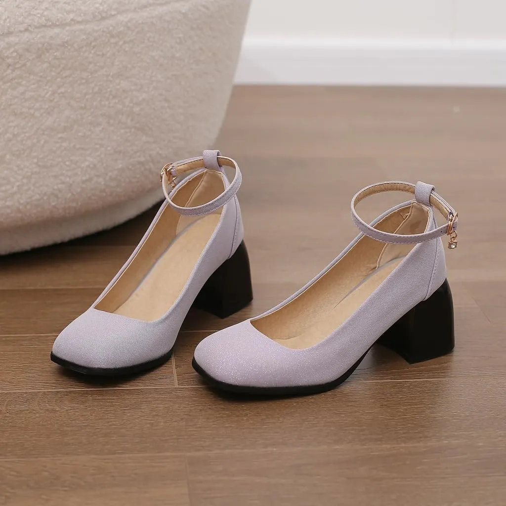 MIOKE Women's Square Toe Chunky Low Block Heel Pumps Leather Slip-On Comfort Casual Work Office Dress Shoes