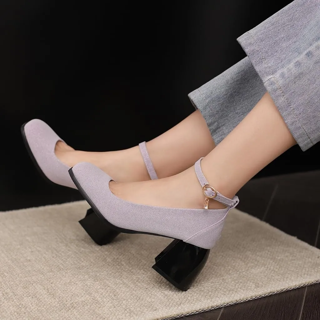 MIOKE Women's Square Toe Chunky Low Block Heel Pumps Leather Slip-On Comfort Casual Work Office Dress Shoes