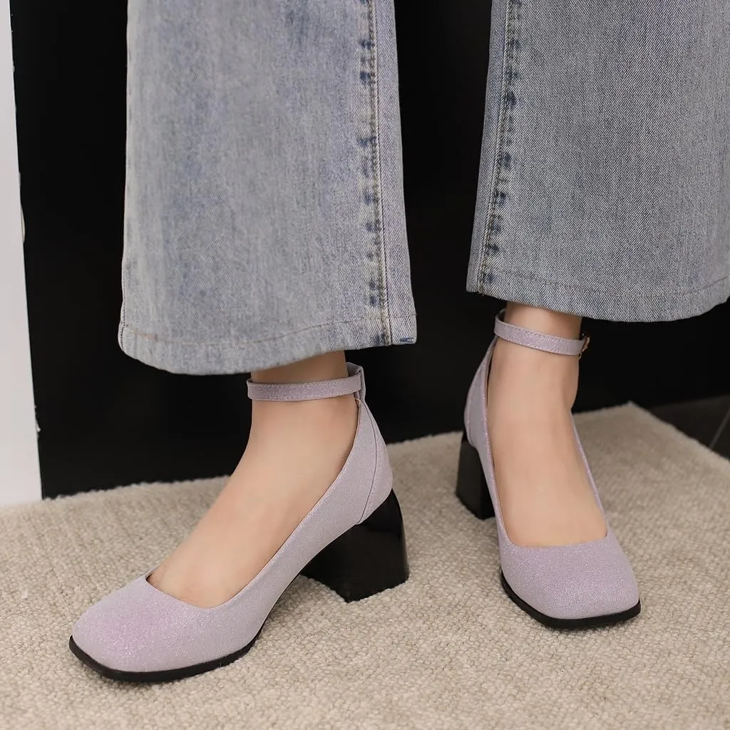 MIOKE Women's Square Toe Chunky Low Block Heel Pumps Leather Slip-On Comfort Casual Work Office Dress Shoes