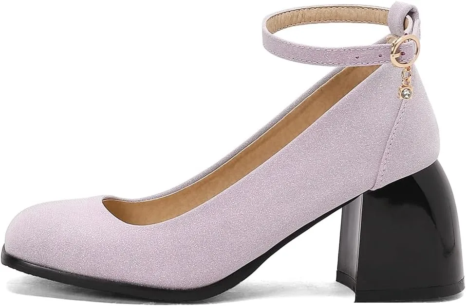 MIOKE Women's Square Toe Chunky Low Block Heel Pumps Leather Slip-On Comfort Casual Work Office Dress Shoes