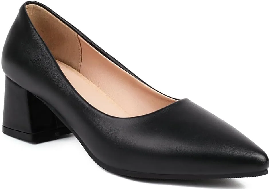 MIOKE Women's Square Toe Chunky Low Block Heel Pumps Leather Slip-On Comfort Casual Work Office Dress Shoes