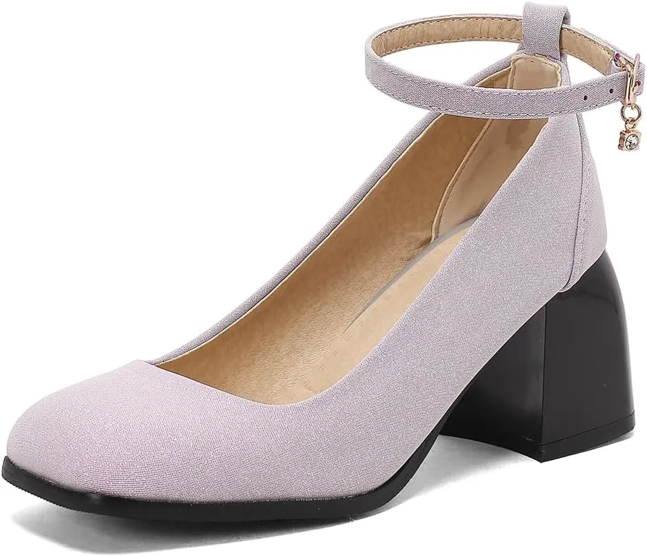 MIOKE Women's Square Toe Chunky Low Block Heel Pumps Leather Slip-On Comfort Casual Work Office Dress Shoes